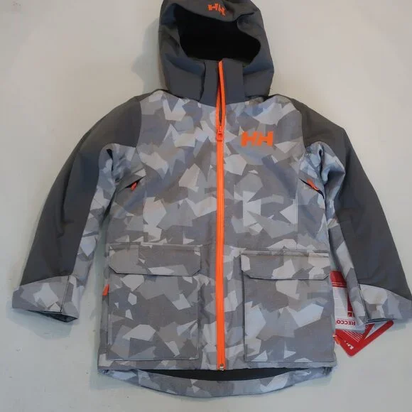 NWT Boys Helly Hansen (Item-58) Grey Neon Camo Sky/High Snowboard Ski Jacket 8